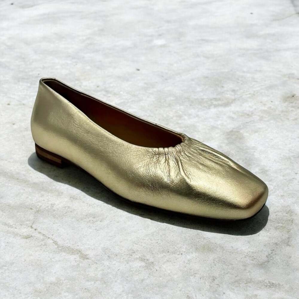 Seychelles Gold Metallic Square Toe Ruched Ballet Flats Size 6.5